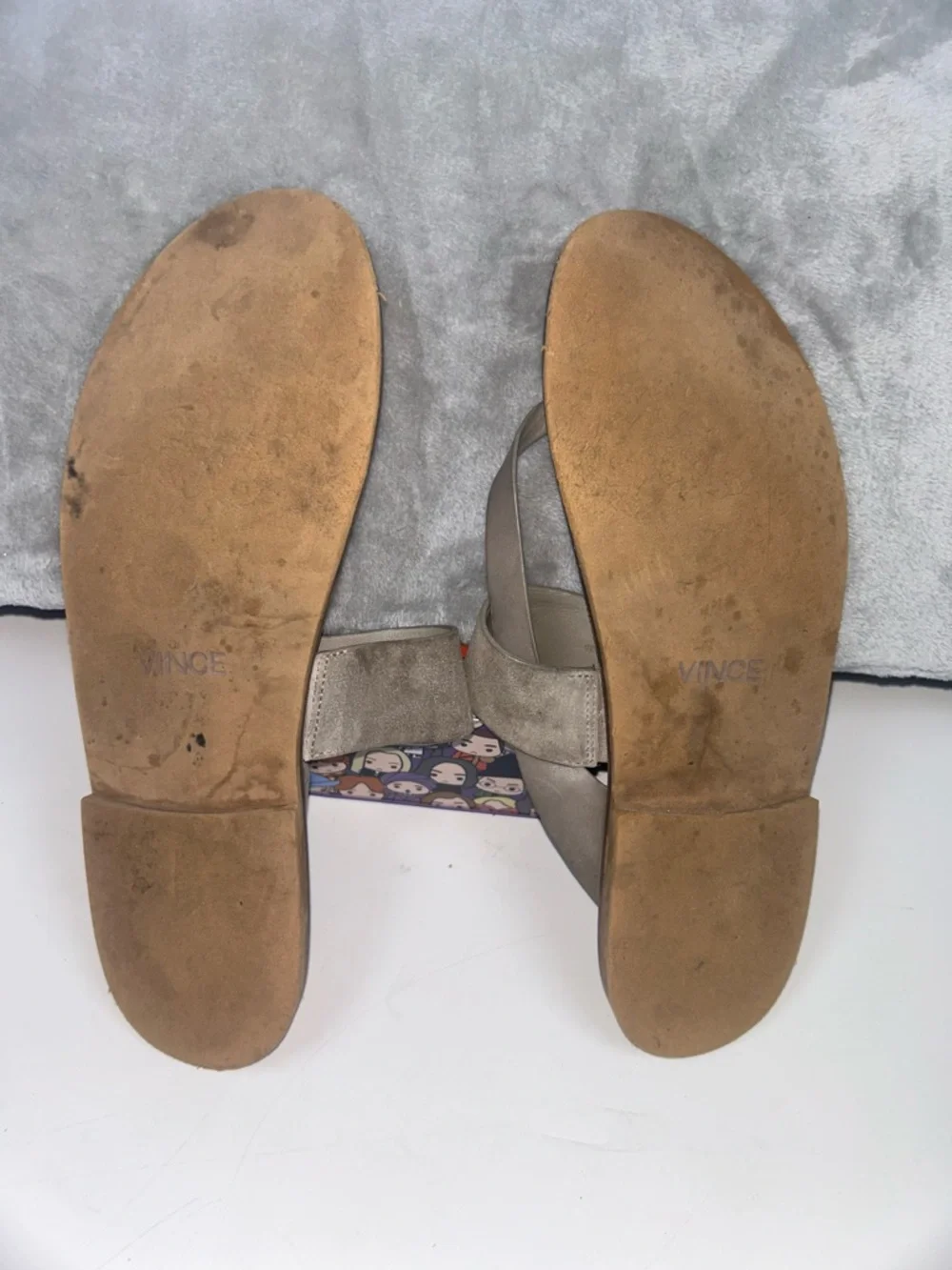 Vince grey Suede Wide Strap Tan Leather Thong Sandal - Picture 6 of 10